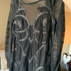 Black Sequin Lace Cocktail Dress